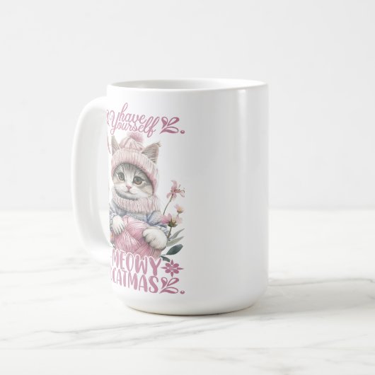 Charmant winterkattenbreien in zachte pastelkleure koffiemok (Voorkant links)