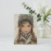 Charmant Winterportret Jonge Meisje Briefkaart (Staand voorkant)