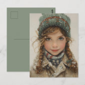 Charmant Winterportret Jonge Meisje Briefkaart (Voorkant / Achterkant)