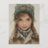 Charmant Winterportret Jonge Meisje Briefkaart (Voorkant)
