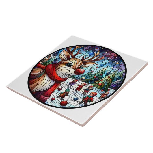 Charmant winterwonderland met een speels rendier tegeltje (Zijkant)