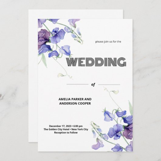 Charmant wit bloeit bruiloft kaart (Voorkant / Achterkant)