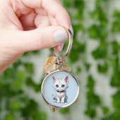 Charmant wit kattenontwerp sleutelhanger (Hand)