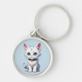 Charmant wit kattenontwerp sleutelhanger
