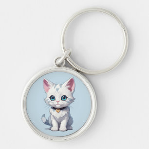 Charmant wit kattenontwerp sleutelhanger