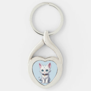 Charmant wit kattenontwerp sleutelhanger