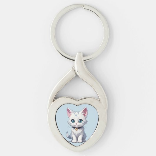 Charmant wit kattenontwerp sleutelhanger (Voorkant)