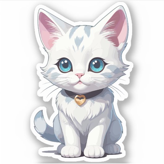 Charmant wit kattenontwerp sticker (Voorkant)