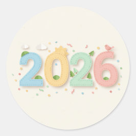 Charmante 2026 nummers in pastel papier cutout sti ronde sticker