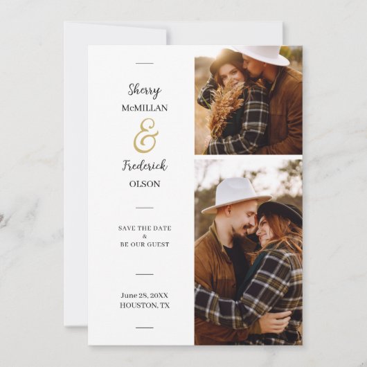 Charmante 2 foto's minimale bruiloft QR-code Save The Date (Voorkant)