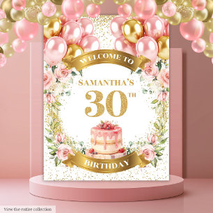 Charmante 30e Verjaardag Blush Gouden Verjaardagsb Wandkleed