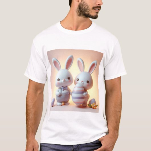 Charmante 3D paashaas met feestelijk ei T-shirt (Voorkant)