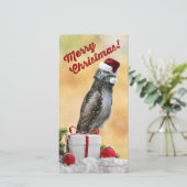 Charmante 4x8 inch FLAT kerstkaart met uil (Staand voorkant)