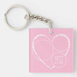 Charmante 6-foto "Beste moeder ooit" Roze, Wit Har Sleutelhanger