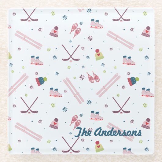 Charmante aangepaste wintersport glazen onderzetter (Voorkant)