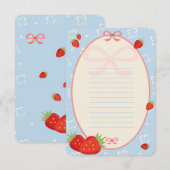 Charmante aardbei en lint notitiekaart, groet bedankkaart (Voorkant / Achterkant)