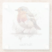 Charmante Achtertuin Robin, op maat Glazen Onderzetter (Achterkant)