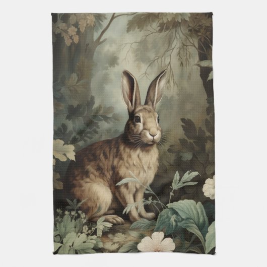 Charmante Antiek haas in het weelderige bos Theedoek (Verticaal)