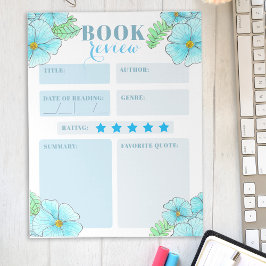 Charmante Aqua Blue Waterverf Bloemen Boek Review Notitieblok