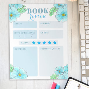 Charmante Aqua Blue Waterverf Bloemen Boek Review Notitieblok
