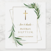 Charmante aquarel olijfbladeren gouden doop wijn etiket (Enkel label)