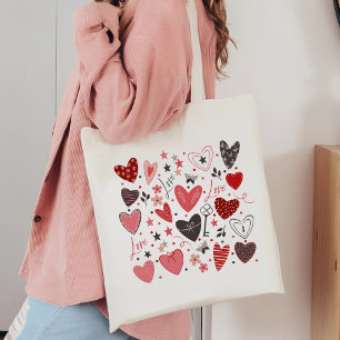 Charmante artistieke liefdesharten tote bag
