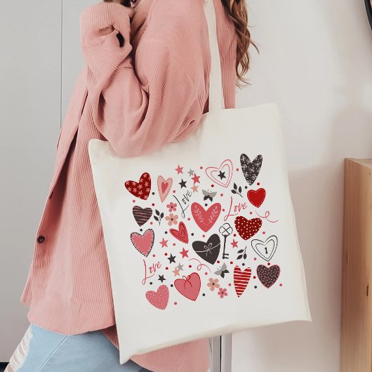 Charmante artistieke liefdesharten tote bag