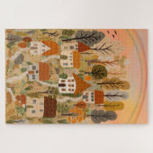 Charmante Autumn Village Herfst Waterverf Art Legpuzzel (Horizontaal)
