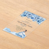 Charmante Baby Blauw en Zilver Quinceañera Bloemen Acryl Uitnodigingen (Laagn)