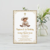 Charmante Baby Charro Gouden Doop & Verjaardag Inv Kaart (Staand voorkant)