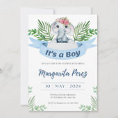 Charmante baby jongen olifant illustratie uitnodig kaart (Voorkant)