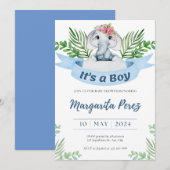 Charmante baby jongen olifant illustratie uitnodig kaart (Voorkant / Achterkant)