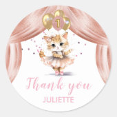 Charmante Ballerina Kat Eerste Verjaardag Meisje N Ronde Sticker (Voorkant)