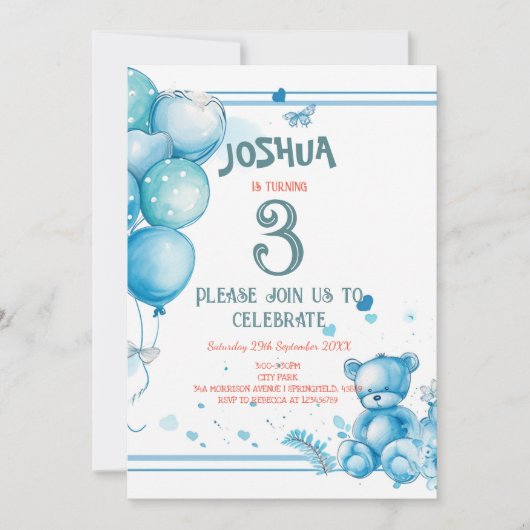 Charmante ballonnen en Teddy Bear verjaardagsfeest Kaart (Voorkant)