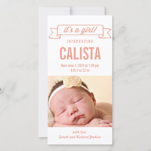 Charmante Banner Baby Girl Geboorteaankondiging Aankondiging (Voorkant)