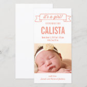 Charmante Banner Baby Girl Geboorteaankondiging Aankondiging (Voorkant / Achterkant)