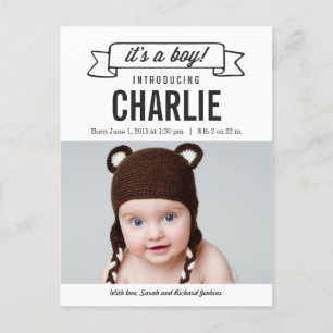 Charmante Banner Geboorteaankondiging - Baby Boy Aankondigingskaart