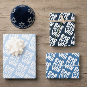 Charmante Bar Mitswa handlettering Joods Blauw Ple Inpakpapier Vel