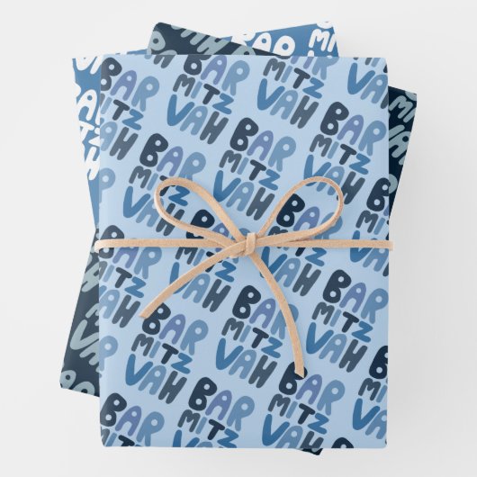 Charmante Bar Mitzvah Handlettering Joods Blauw Pl Inpakpapier Vel (In situ)