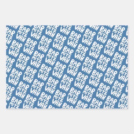 Charmante Bar Mitzvah Handlettering Joods Blauw Pl Inpakpapier Vel (Voorkant 3)