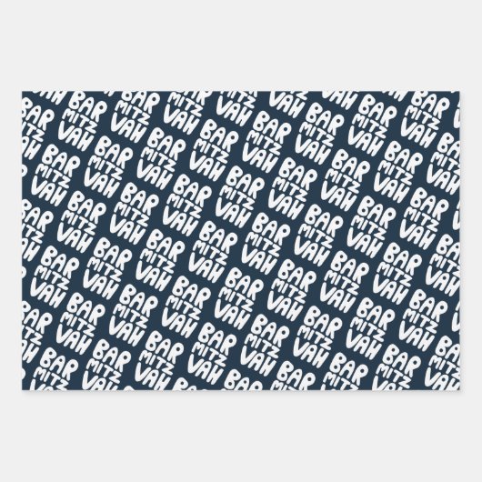 Charmante Bar Mitzvah Handlettering Joods Blauw Pl Inpakpapier Vel (Voorkant 2)