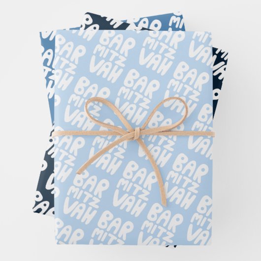 Charmante Bar Mitzvah Handlettering Joods Blauw Pl Inpakpapier Vel (In situ)