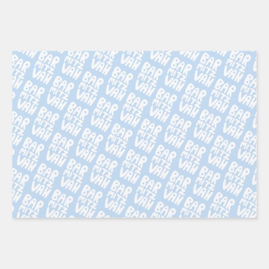 Charmante Bar Mitzvah Handlettering Joods Blauw Pl Inpakpapier Vel (Voorkant)