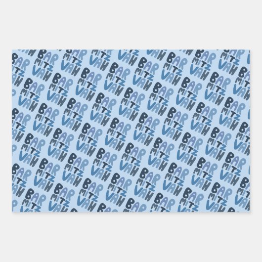 Charmante Bar Mitzvah Handlettering Joods Blauw Pl Inpakpapier Vel (Voorkant)