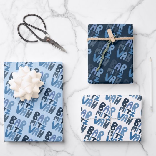 Charmante Bar Mitzvah Handlettering Joods Blauw Pl Inpakpapier Vel (Voorkant)