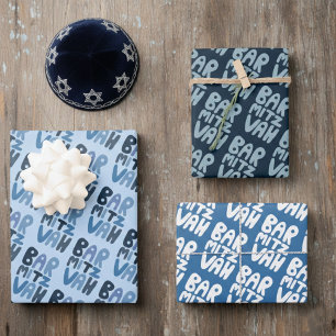 Charmante Bar Mitzvah Handlettering Joods Blauw Pl Inpakpapier Vel