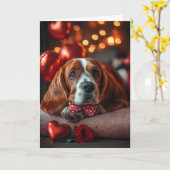 Charmante Basset Hound Valentijnsdag Kaart (Gele Bloem)
