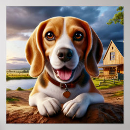 Charmante Beagle in een rustieke landschap Poster