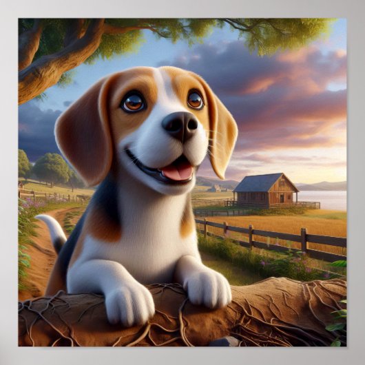 Charmante Beagle in een rustieke landschap Poster (Voorkant)
