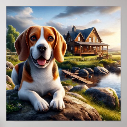 Charmante Beagle in een rustieke landschap Poster (Voorkant)